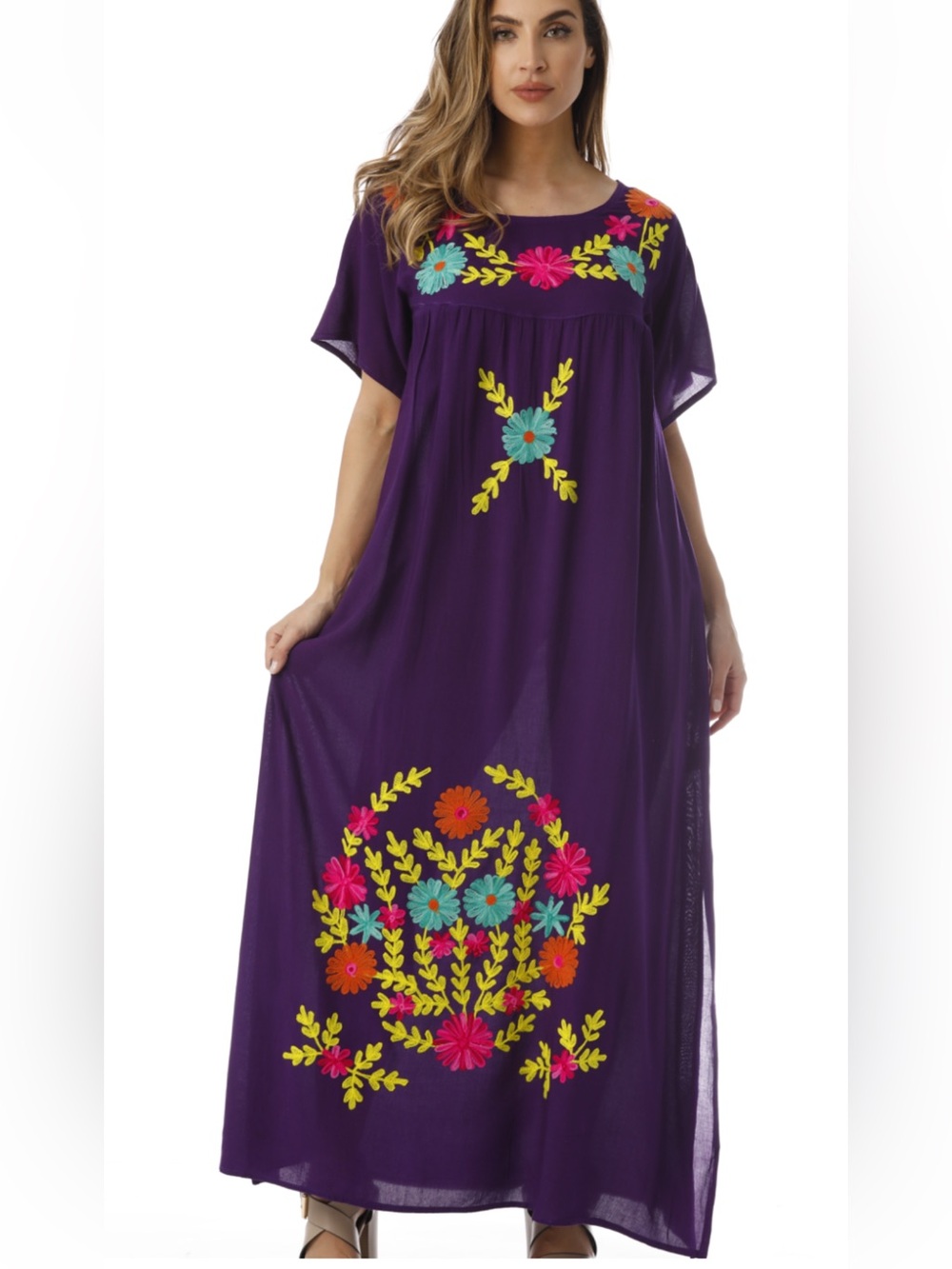 Riviera Sun Purple XL Riviera Sun Embroidered Maxi Dress